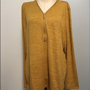 Denim & co. Warm gold Jersey v- neck half zip top